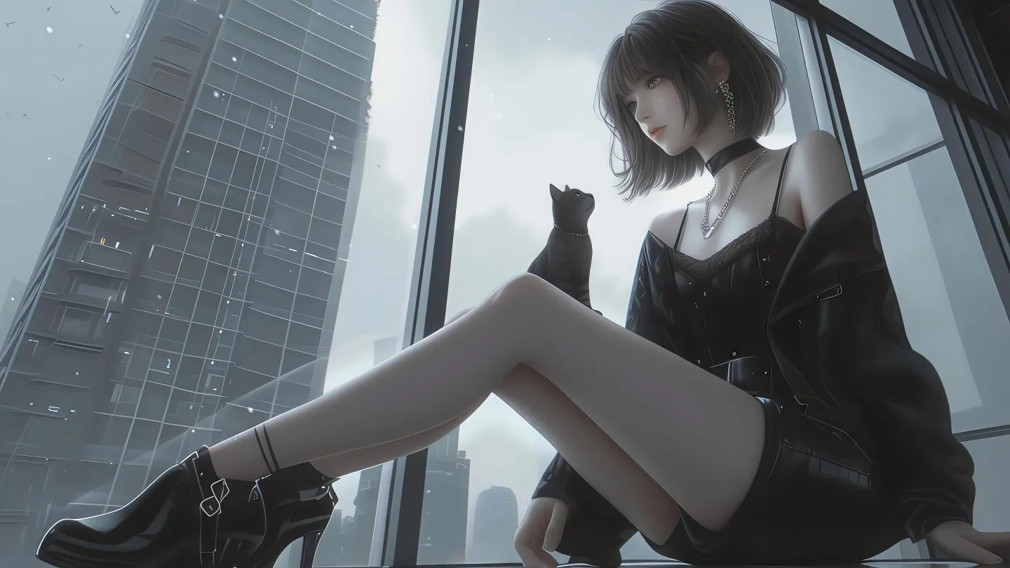 动漫场景 二次元 动漫人物 动漫 大长腿 猫和女孩 壁纸预览