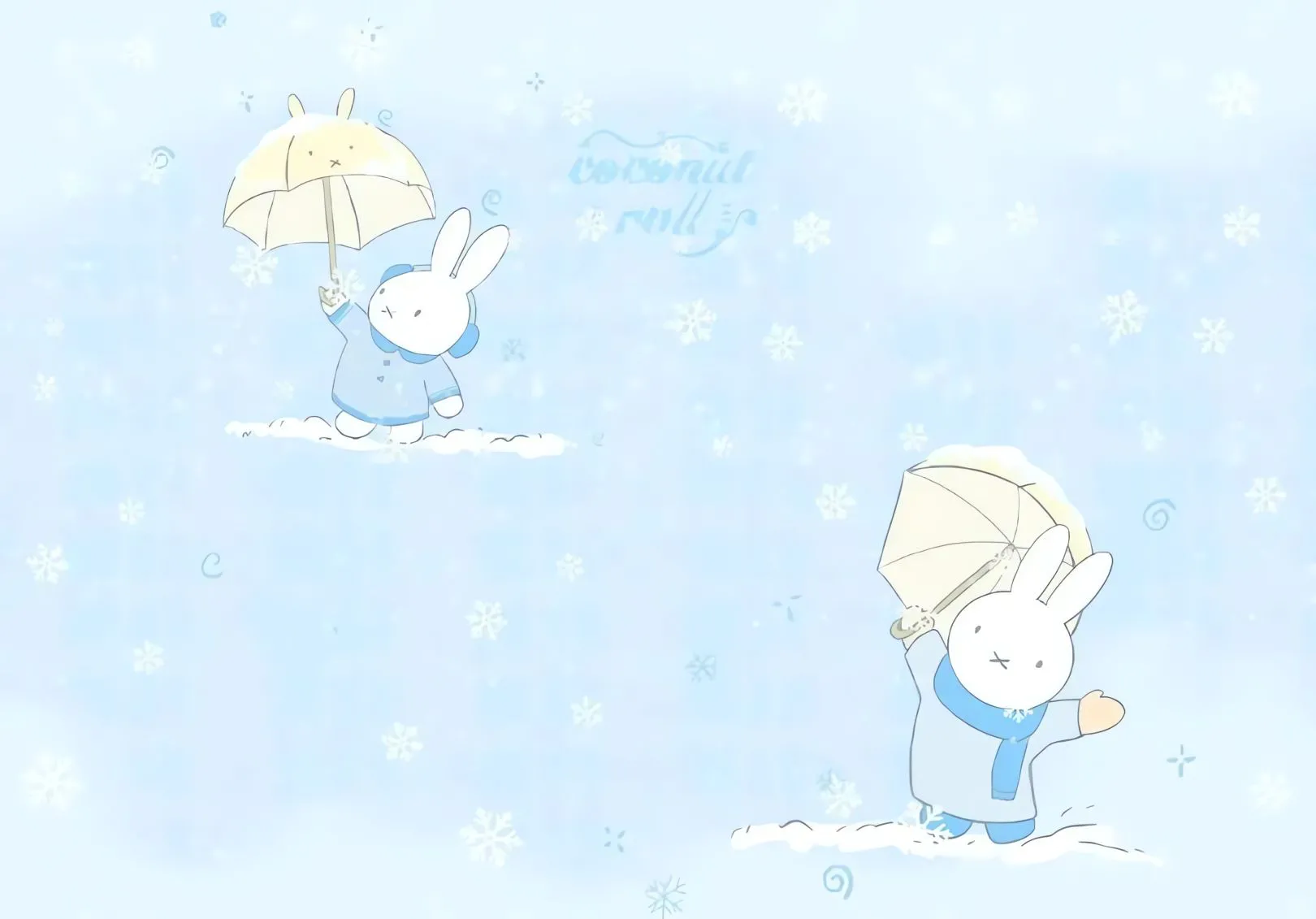 蓝色 下雪 小兔子 ins风 壁纸预览