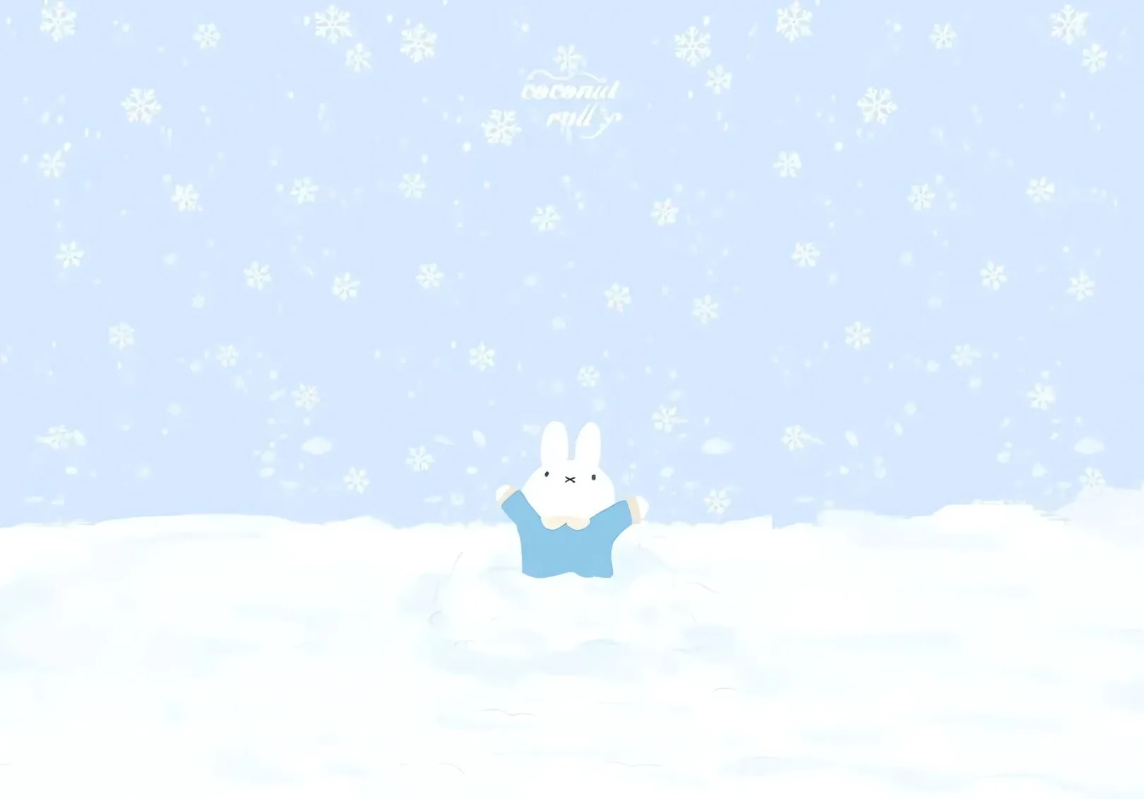 蓝色 下雪 小兔子 ins风 壁纸预览