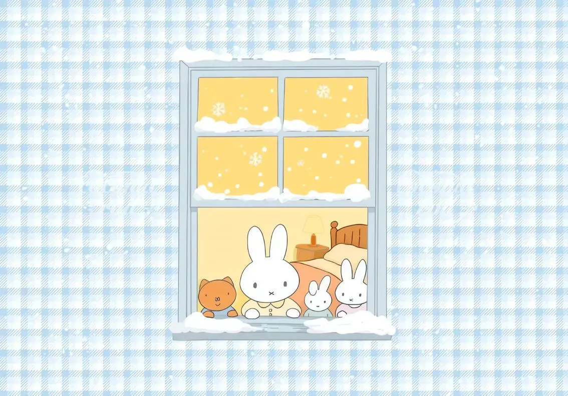 蓝色 下雪 小兔子 ins风 壁纸预览