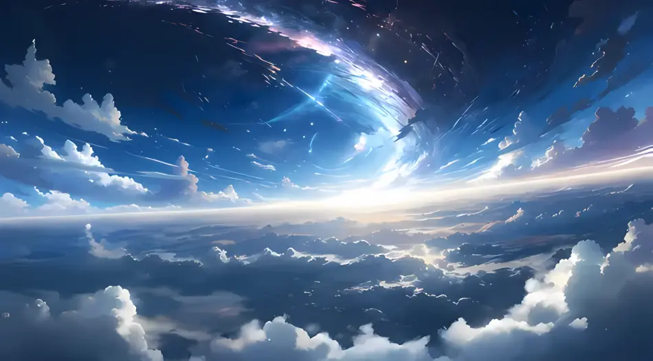 动漫风格,天空,云层,宇宙星云,梦幻,蓝色调,光效,风景壁纸,科幻感,大气透视 壁纸预览