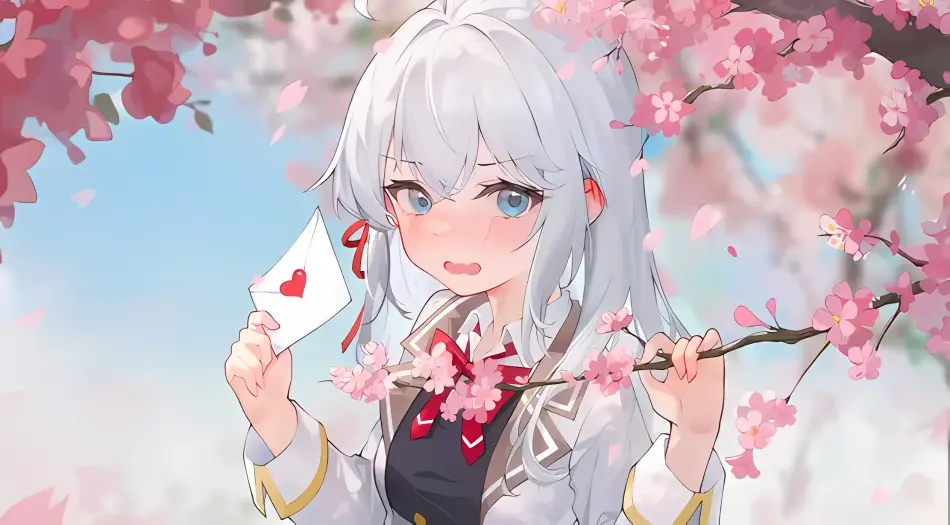 羞涩,银发,蓝瞳,情书,春日,樱花,唯美,动漫少女 壁纸预览