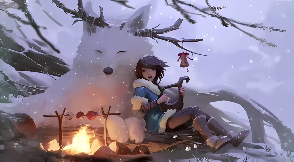 雪景,篝火,少女,冬日,治愈,插画,烤肉,铃铛 壁纸预览
