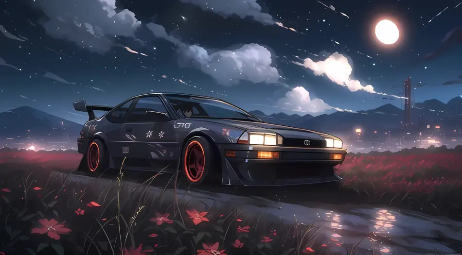 动漫风格,夜景,跑车,AE86,满月,星空,唯美,改装车 壁纸预览
