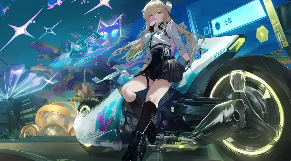 赛博朋克,机车少女,二次元,霓虹夜景,金发少女,潮流,科幻,酷炫 壁纸预览