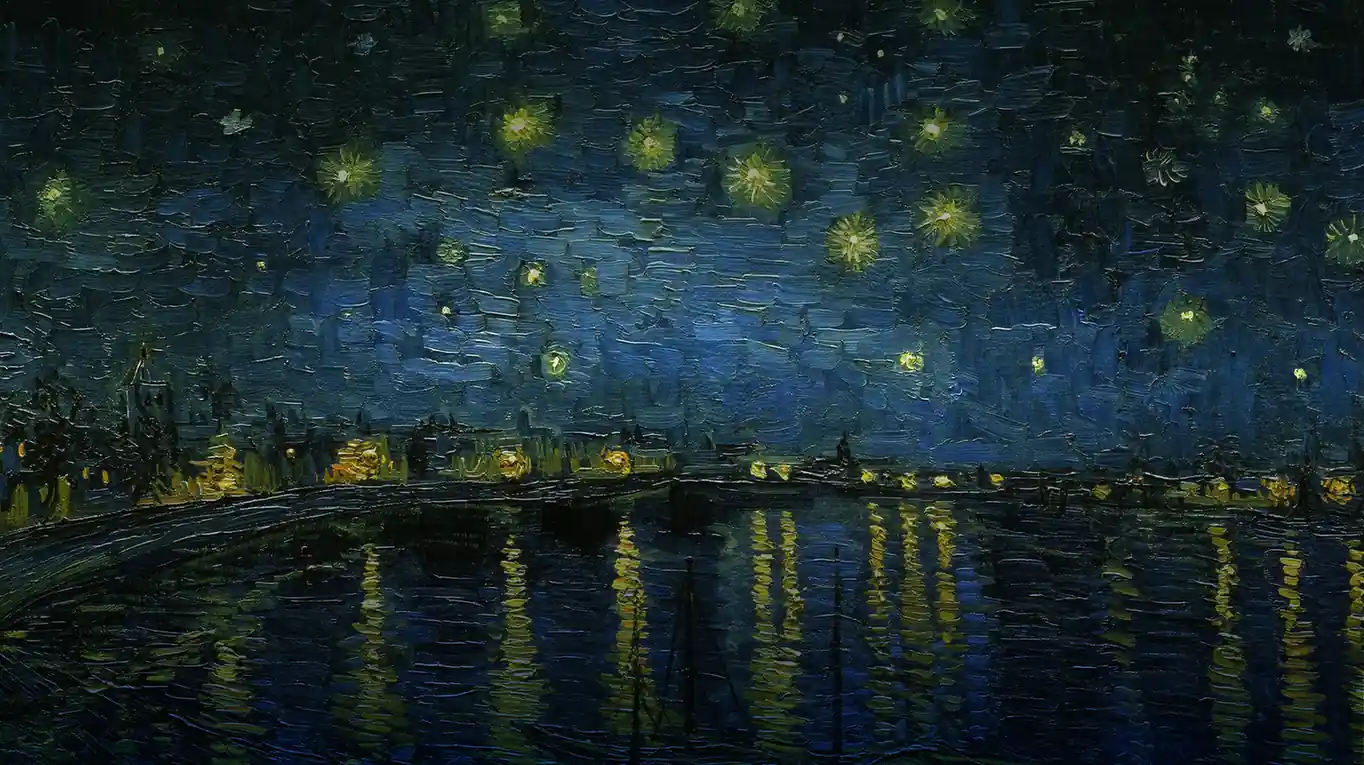 星空 梵高 夜景 河流 油画 蓝色调 壁纸预览