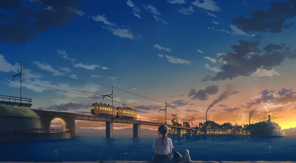 日系动漫,电车,海边少女,黄昏,猫咪,治愈系,唯美风景,宁静 壁纸预览